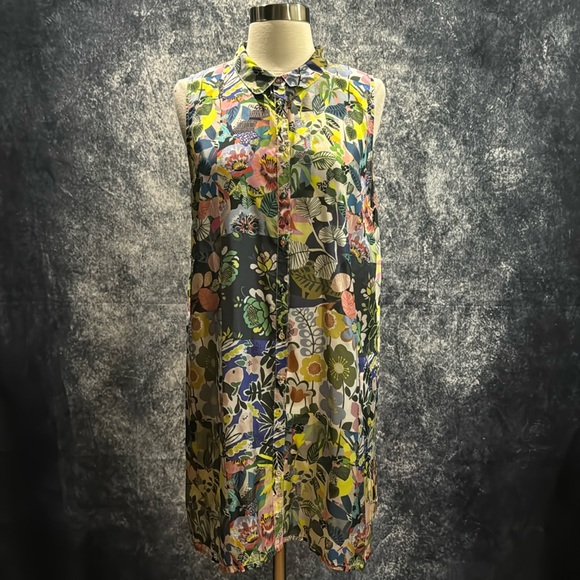 Johnny Was Chelsea Xanthe 100% silk button up multicolor floral tunic top - Picture 2 of 7